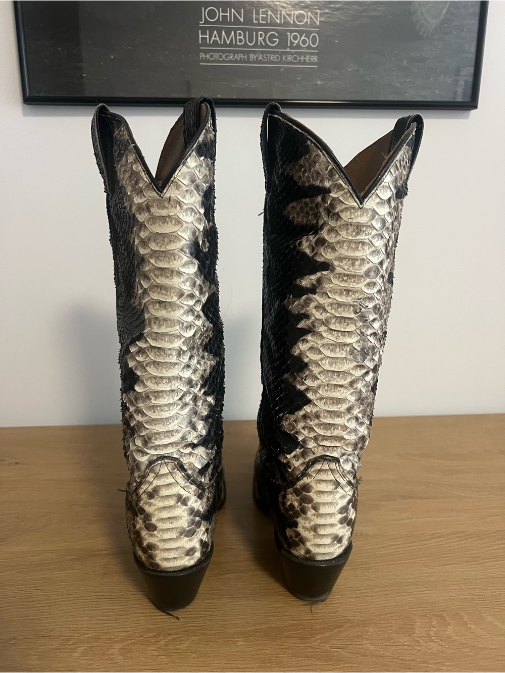 Boot Barn Women's Black and Cream Snake-Print Cowboy Boots - Picture 4 of 9